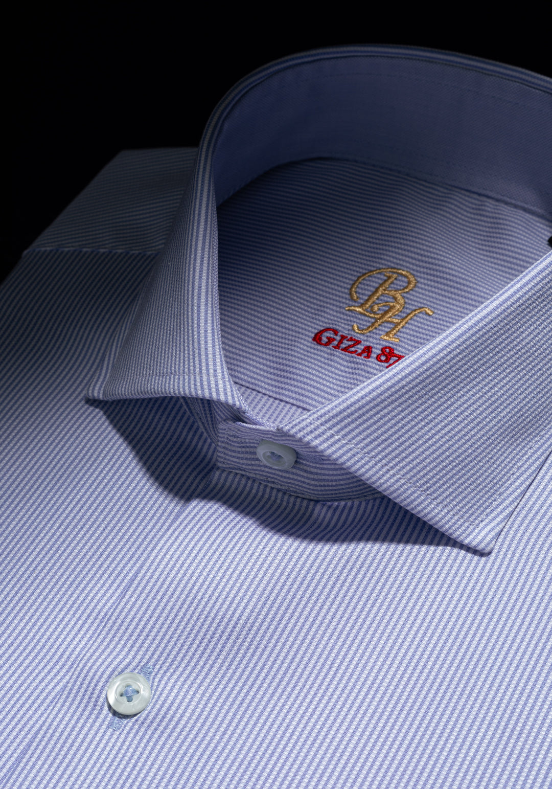 Giza 87 Cotton Airy Blue Stripe Basket Weave Shirt