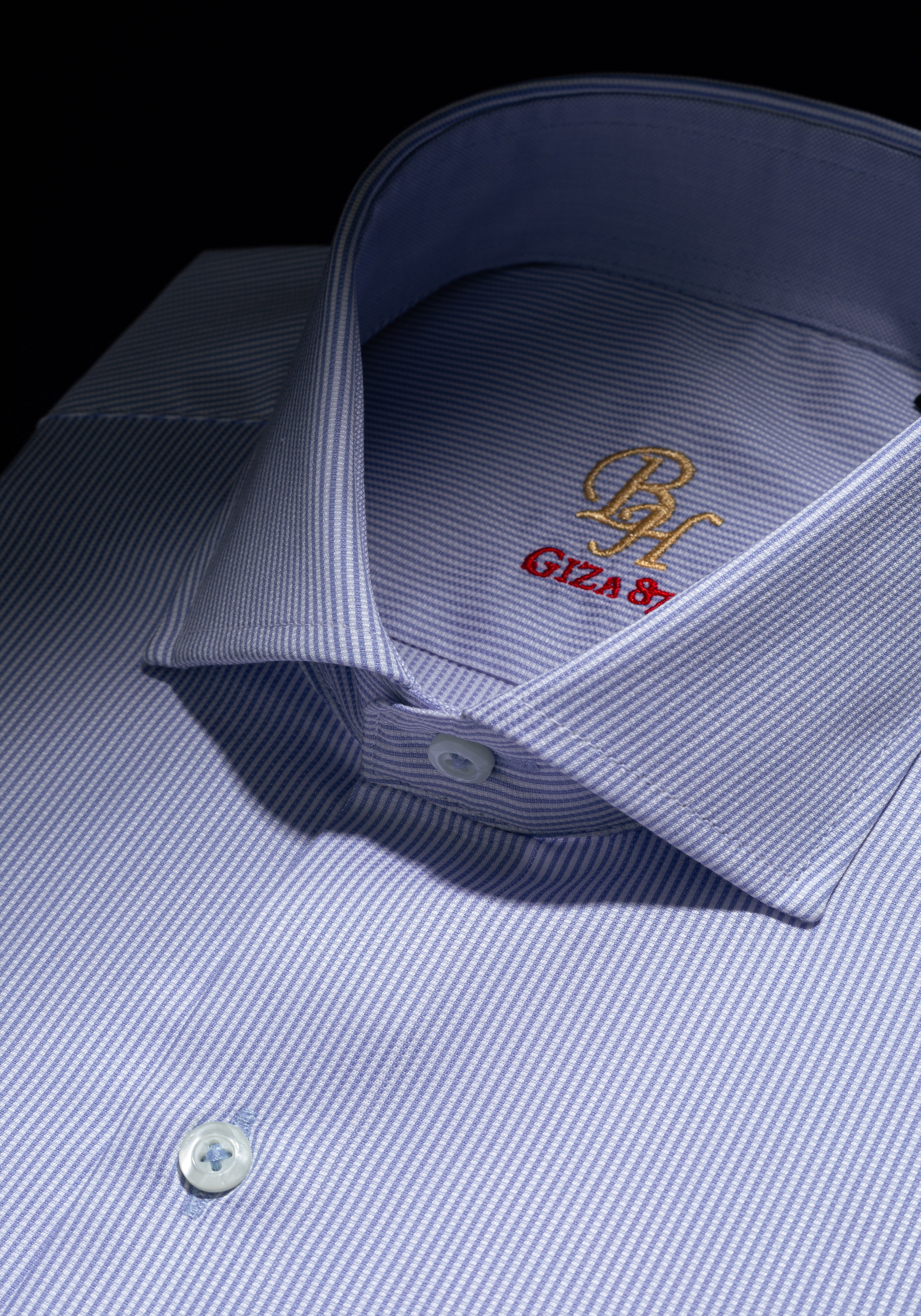 Giza 87 Cotton Airy Blue Stripe Basket Weave Shirt