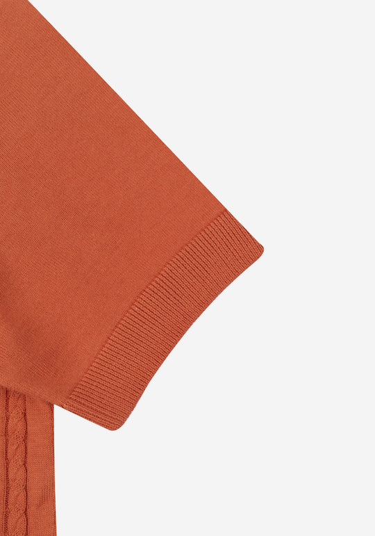 Burnt Orange Braided Knitted Polo Shirt