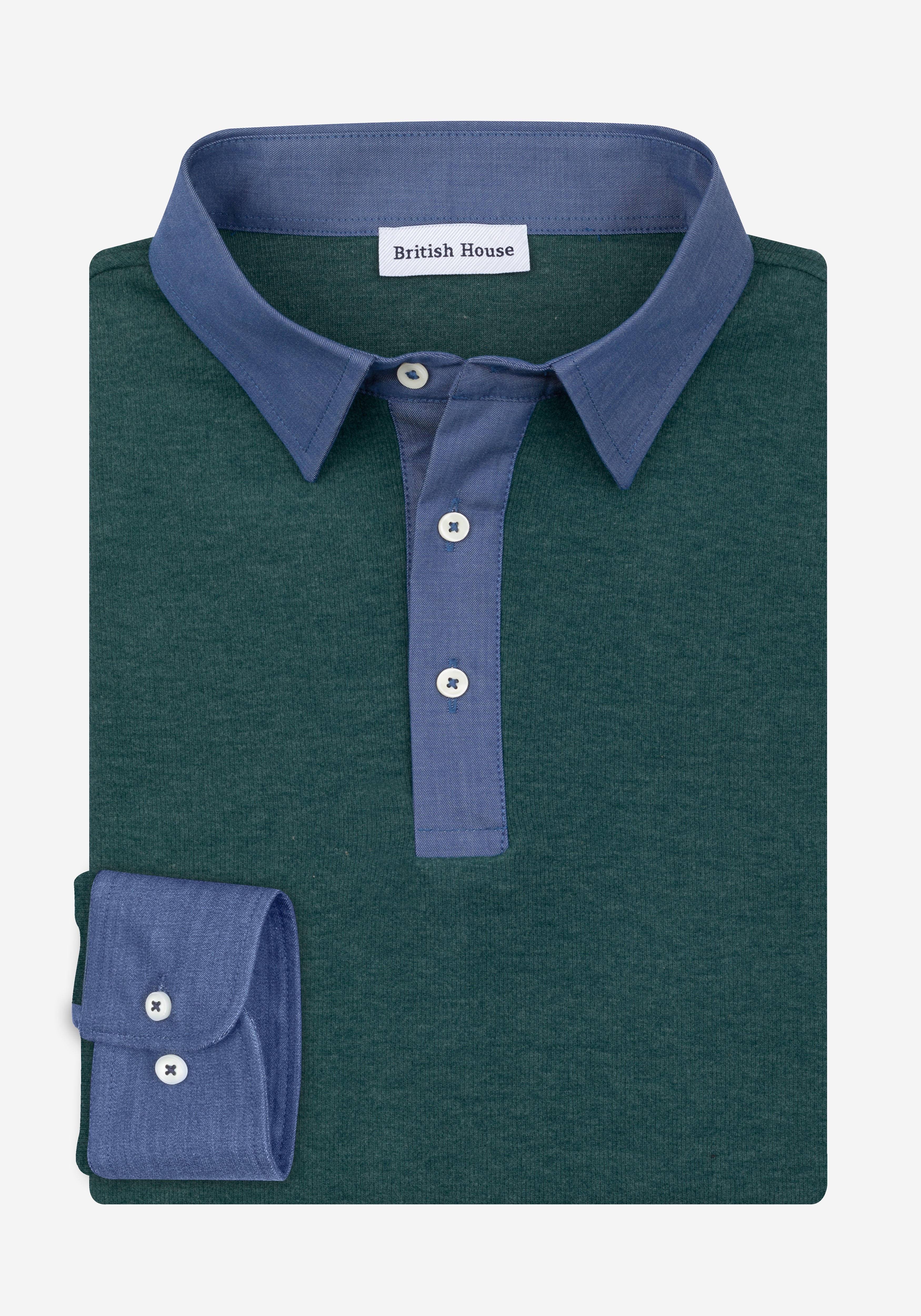 Forest Green Cotton Polo Shirt - Long Sleeve