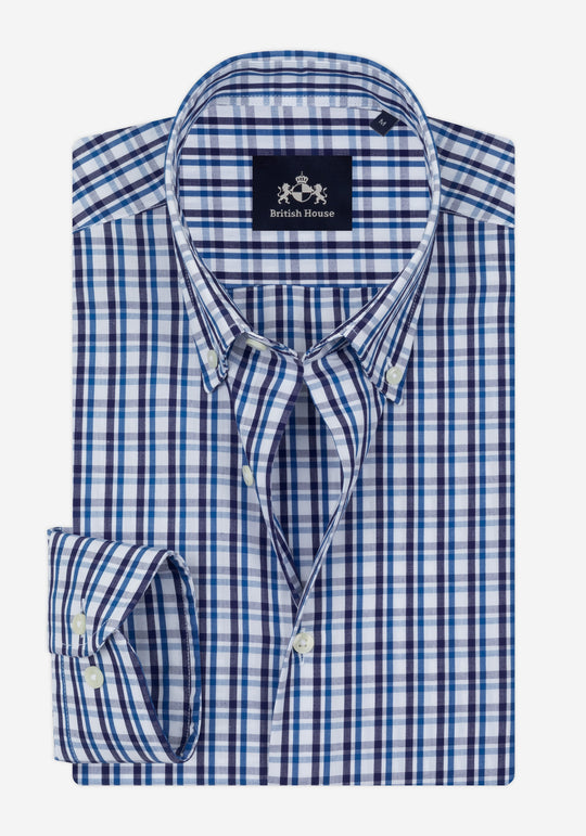 Deep Navy Checked Poplin Shirt