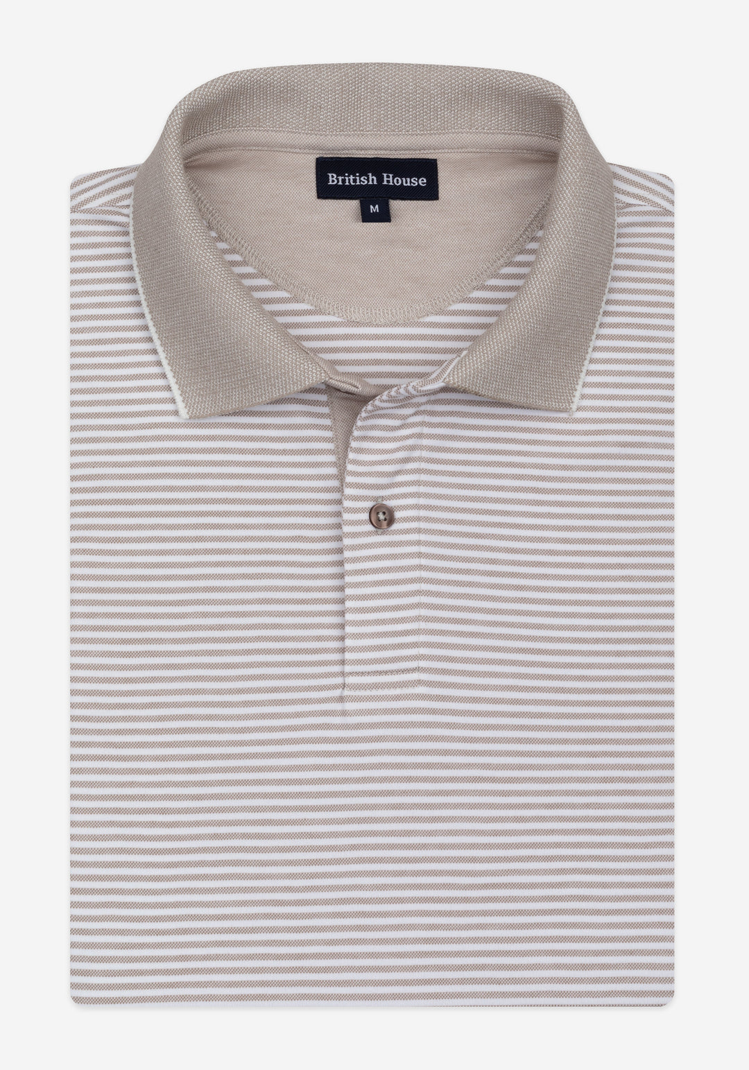 Flax Beige Stripe Cotton Polo Shirt