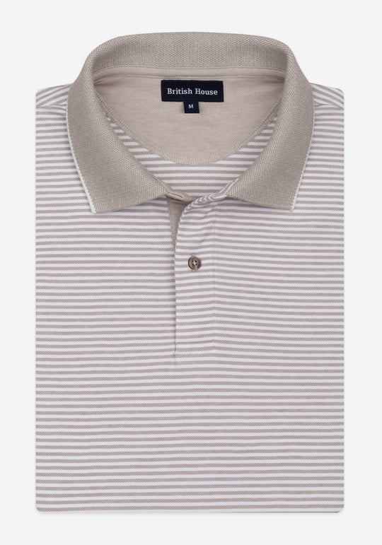 Flax Beige Stripe Cotton Polo Shirt