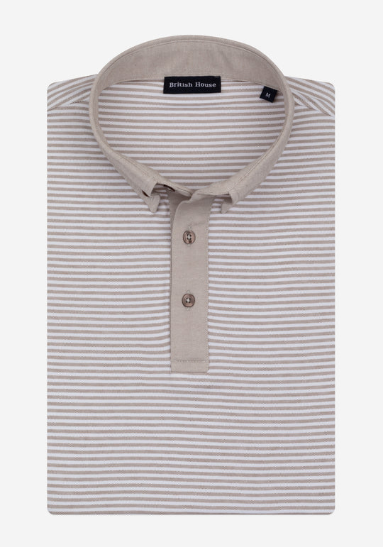 Dusty Beige Stripe Cotton Polo Shirt