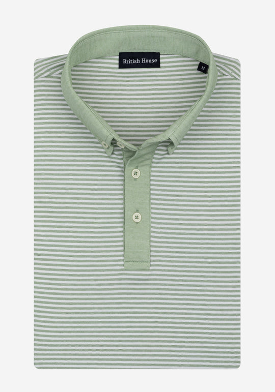 Sage Green Stripe Cotton Polo Shirt