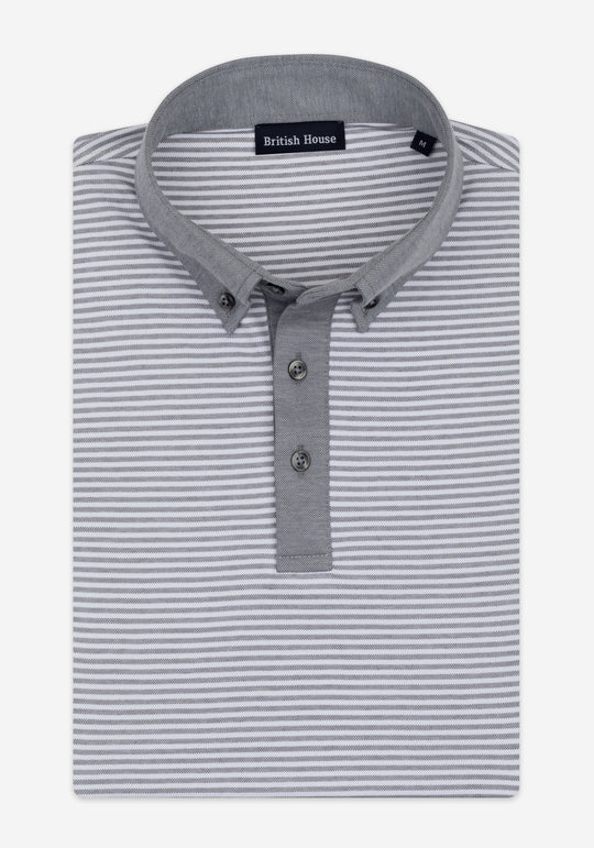 Steel Grey Stripe Cotton Polo Shirt