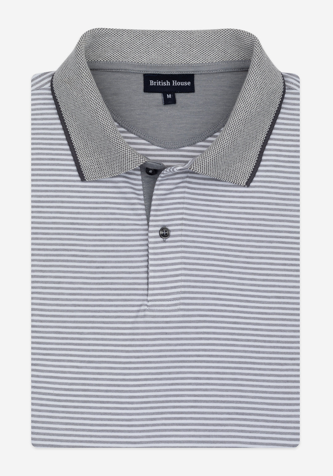 Moon Grey Stripe Cotton Polo Shirt