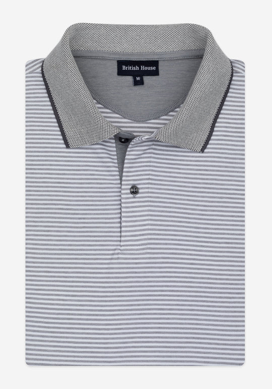 Moon Grey Stripe Cotton Polo Shirt