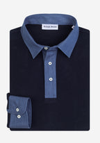 True Navy Cotton Polo Shirt - Long Sleeve