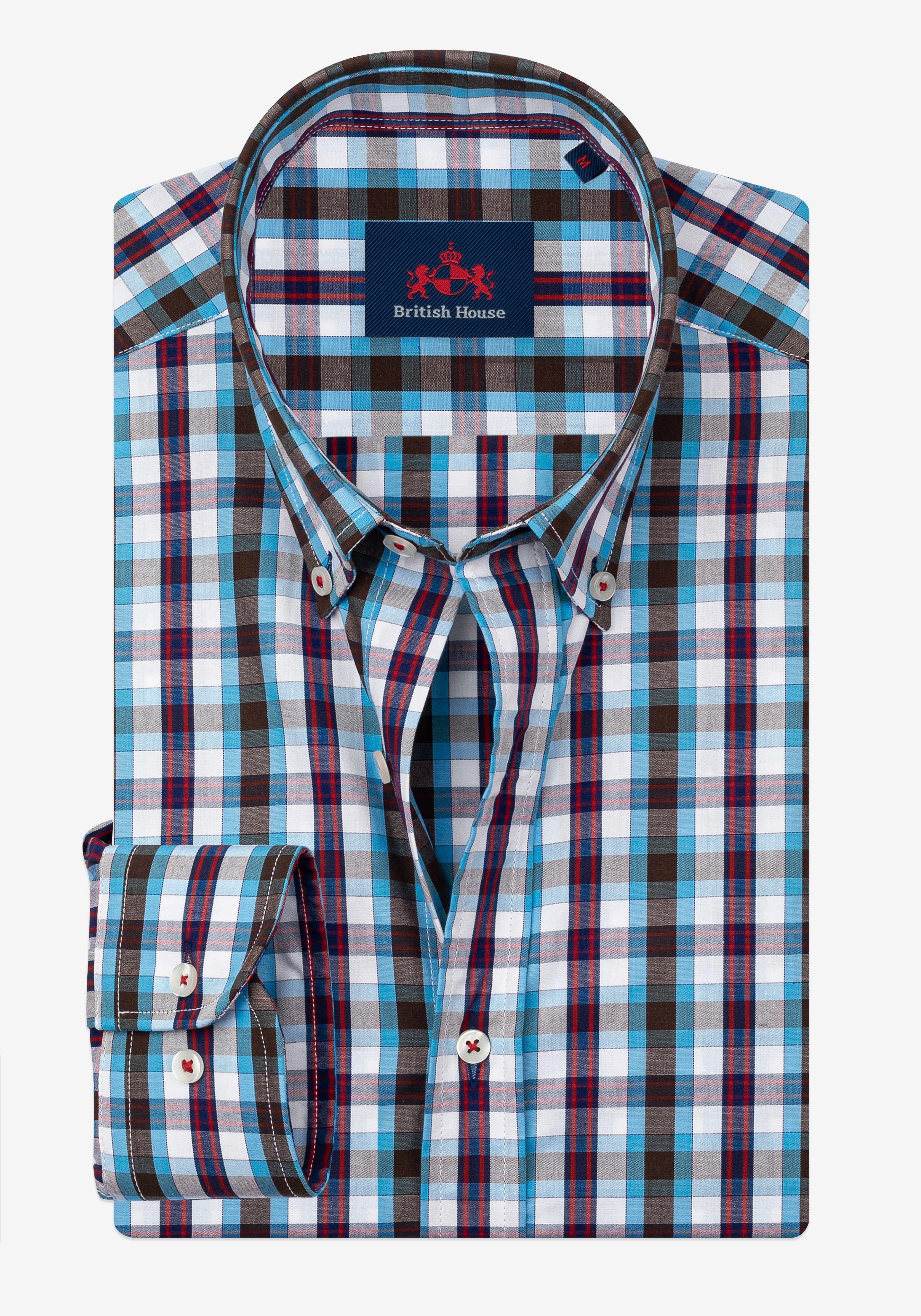 Aqua Blue Checked Poplin Shirt