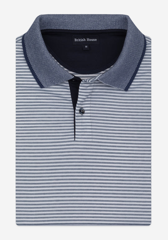 Pale Navy Stripe Cotton Polo Shirt