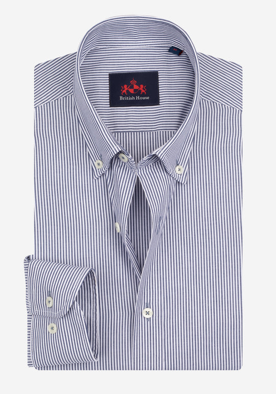 Crisp Navy Stripe Cotton Lycra Shirt