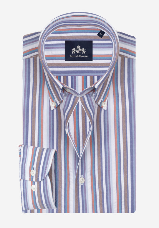Earthy Parti-Colored Stripe Poplin Shirt