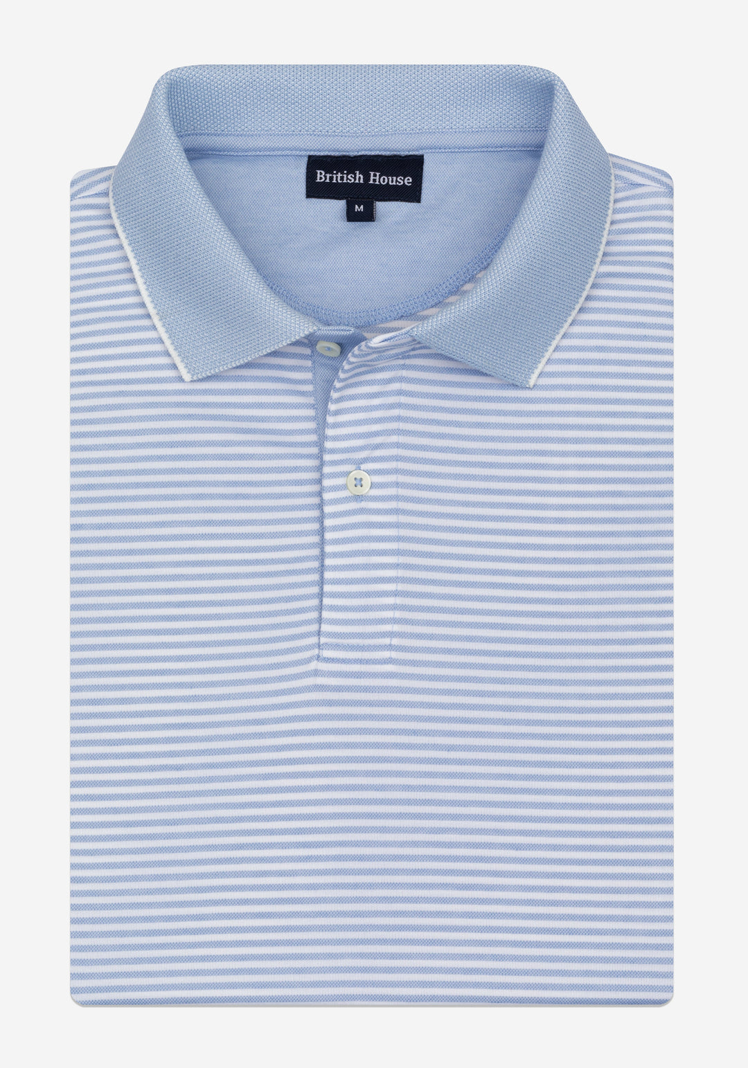 Powder Blue Stripe Cotton Polo Shirt