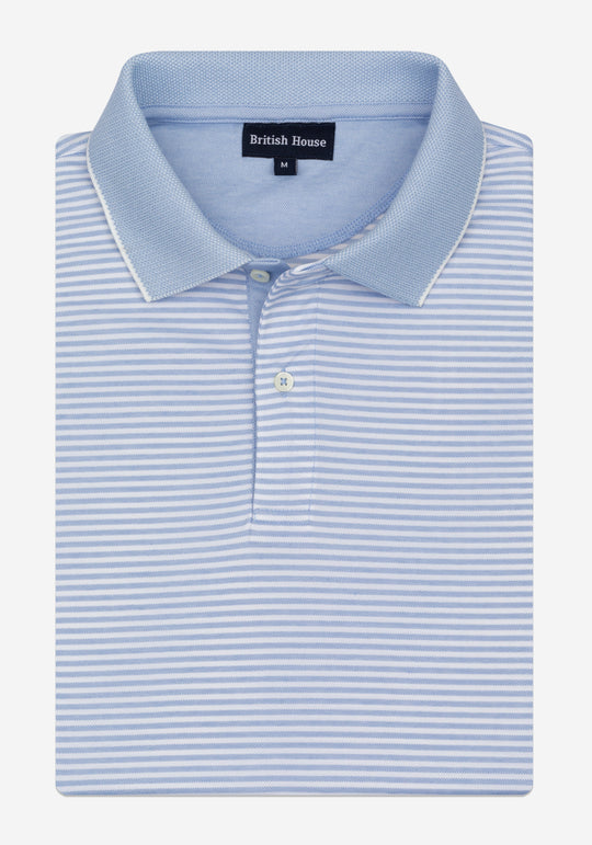 Powder Blue Stripe Cotton Polo Shirt