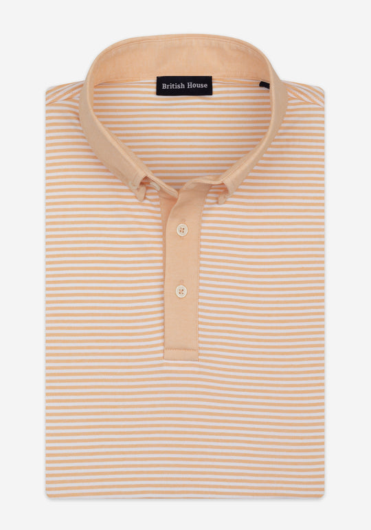 Peach Orange Stripe Cotton Polo Shirt
