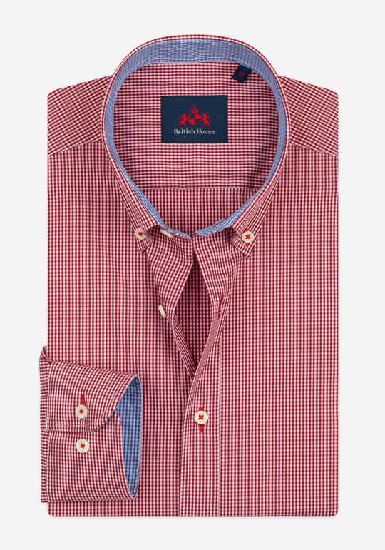 Bright Red Checked Cotton Lycra Shirt