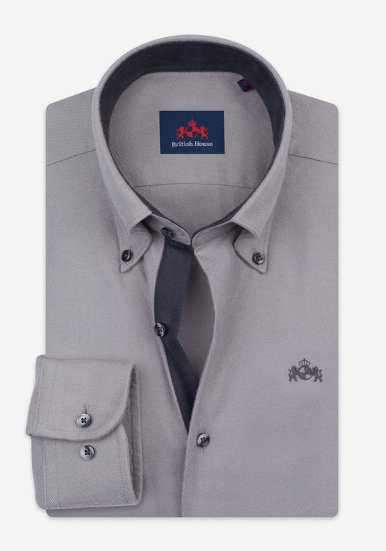 Stone Grey Flannel Herringbone Shirt