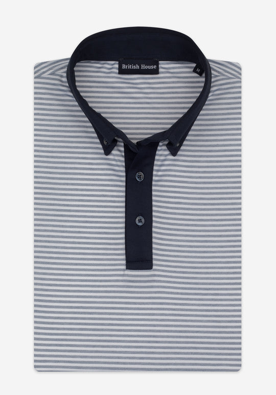 Iron Navy Stripe Cotton Polo Shirt