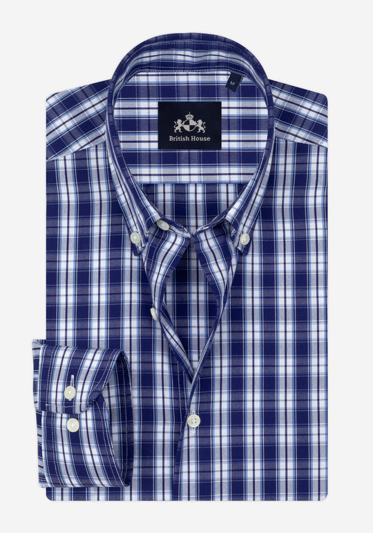Midnight Navy Checked Poplin Shirt