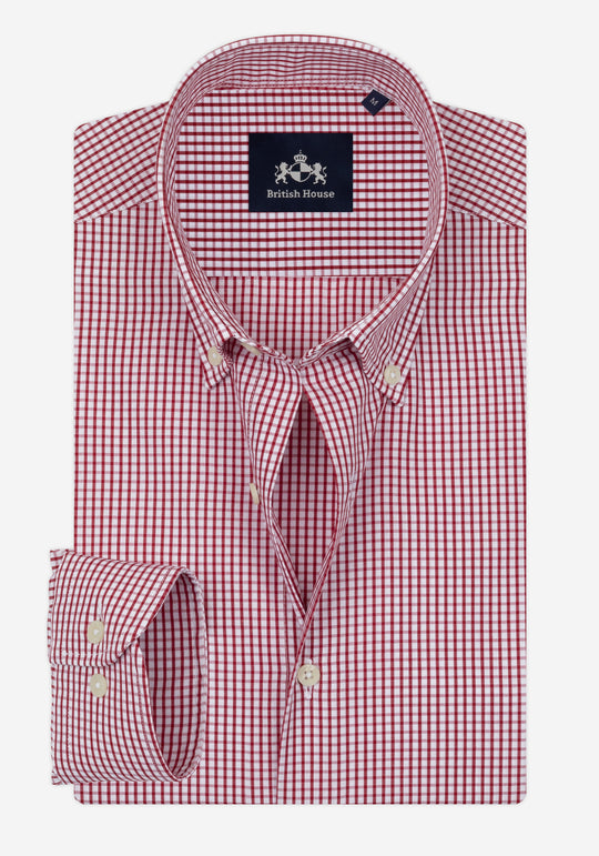 Garnet Red Checked Poplin Shirt