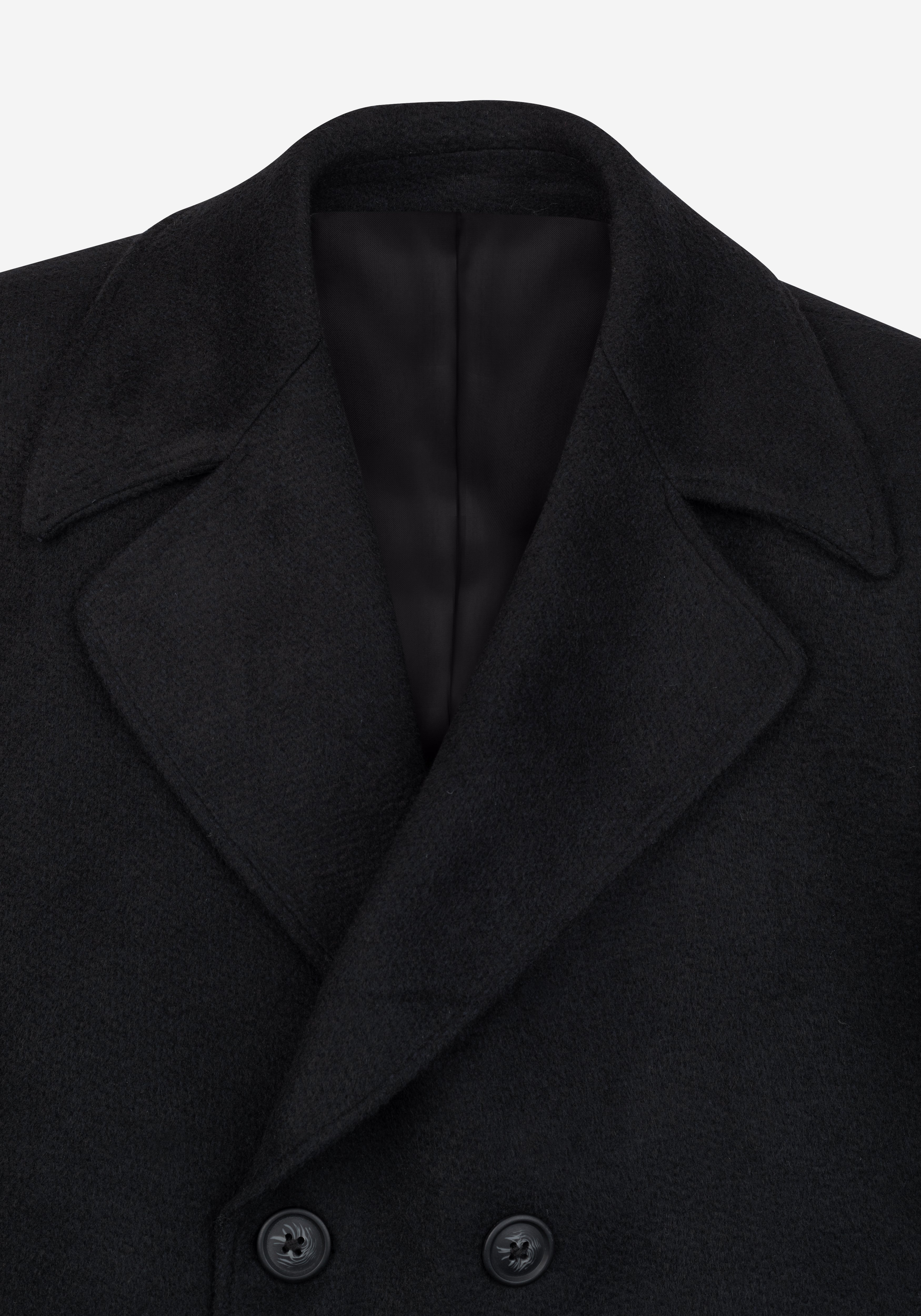 Shadow Black Double-Breasted Poly Coat