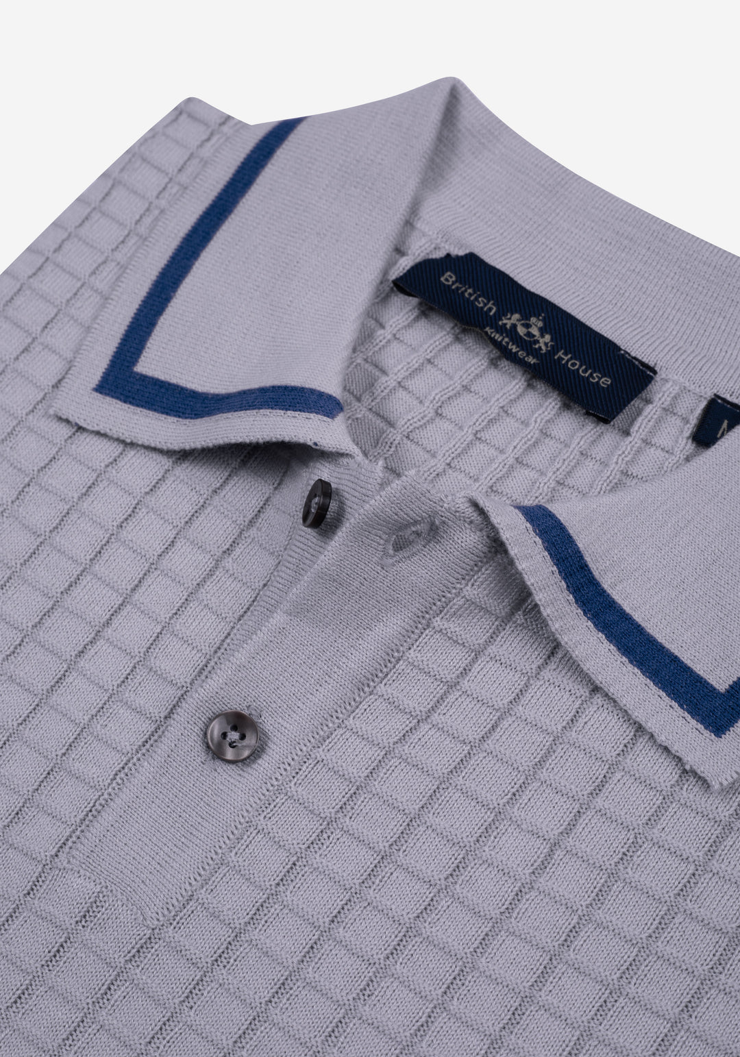 Metallic Grey Puckered Knitted Polo Shirt