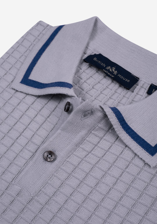 Metallic Grey Puckered Knitted Polo Shirt