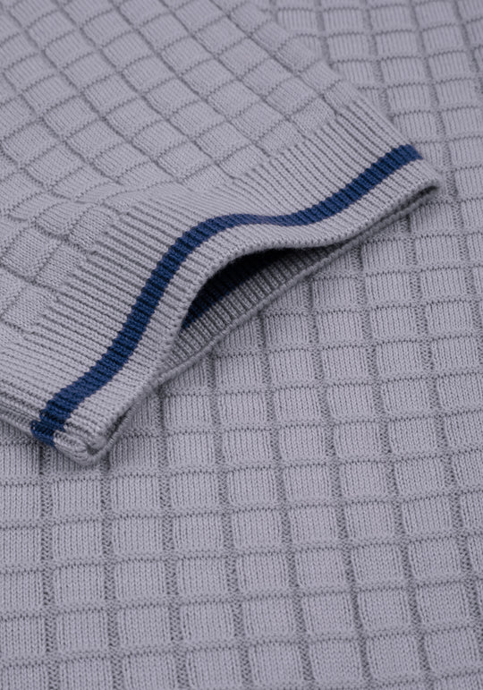 Metallic Grey Puckered Knitted Polo Shirt