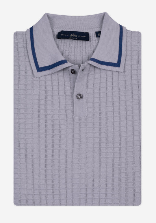 Metallic Grey Puckered Knitted Polo Shirt