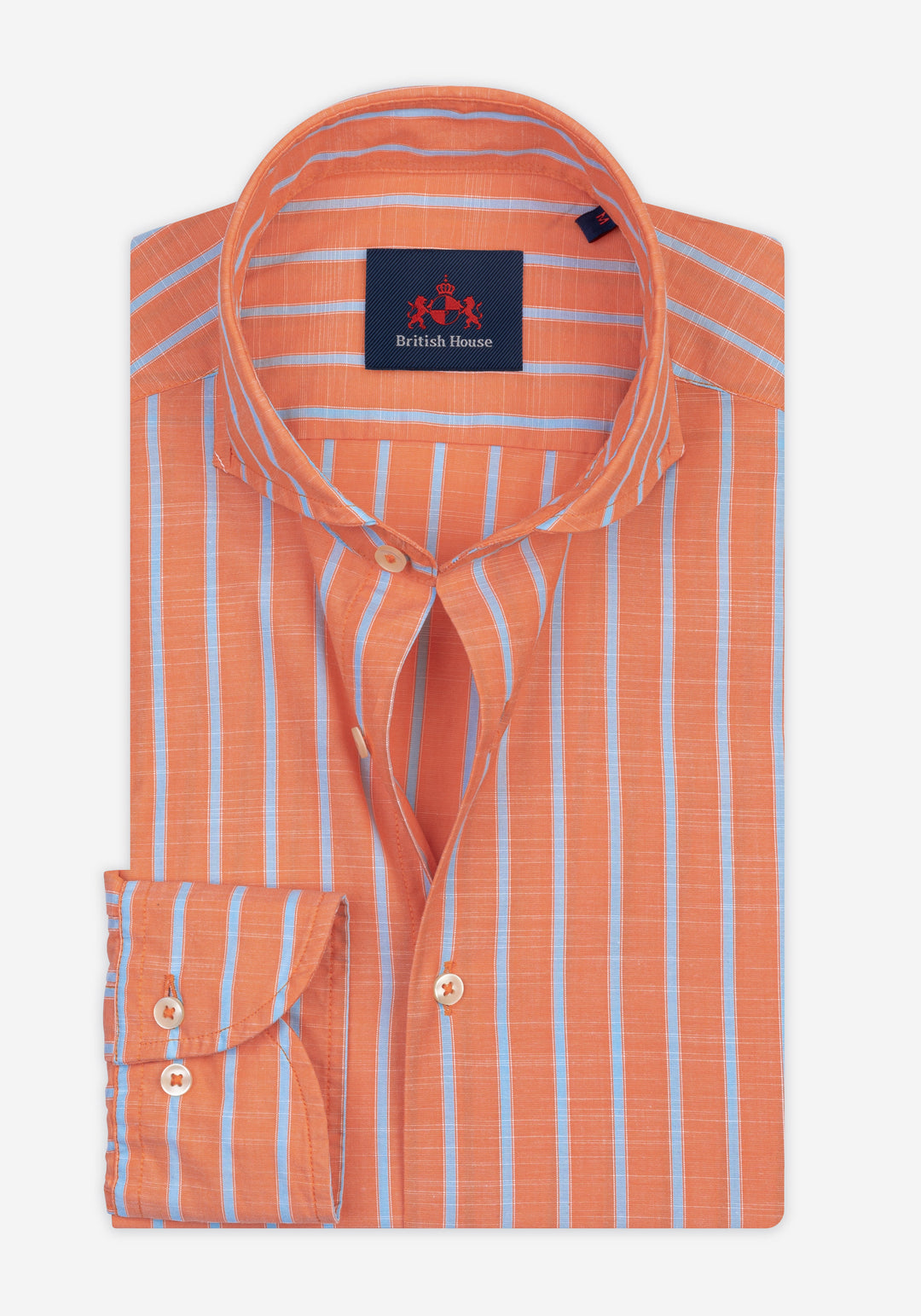 Coral Orange Stripe Washed Signature Chambray Shirt