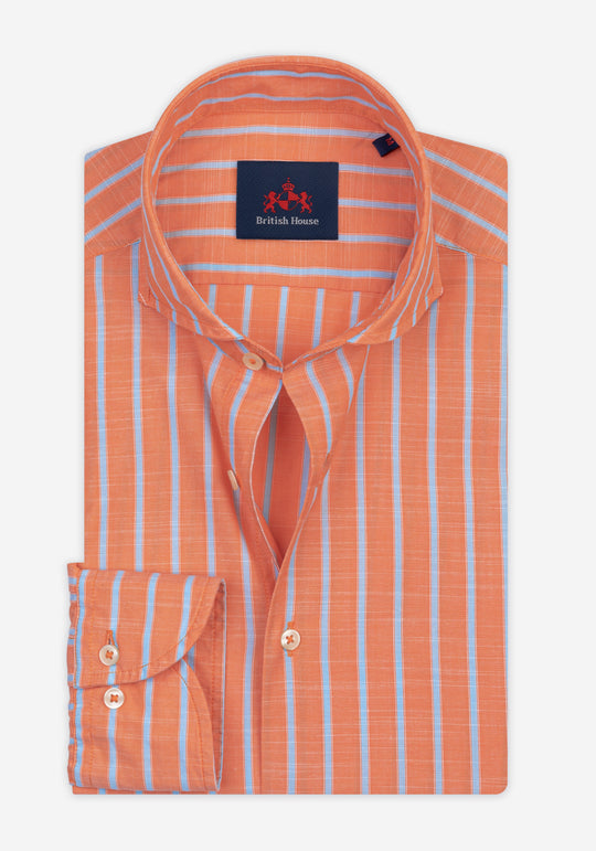 Coral Orange Stripe Washed Signature Chambray Shirt