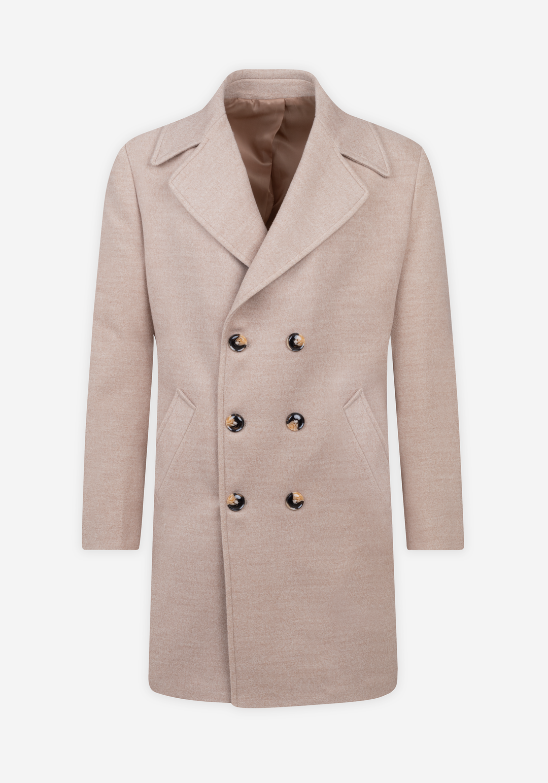 Desert Beige Double-Breasted Poly Coat