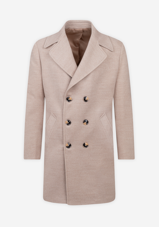 Desert Beige Double-Breasted Poly Coat