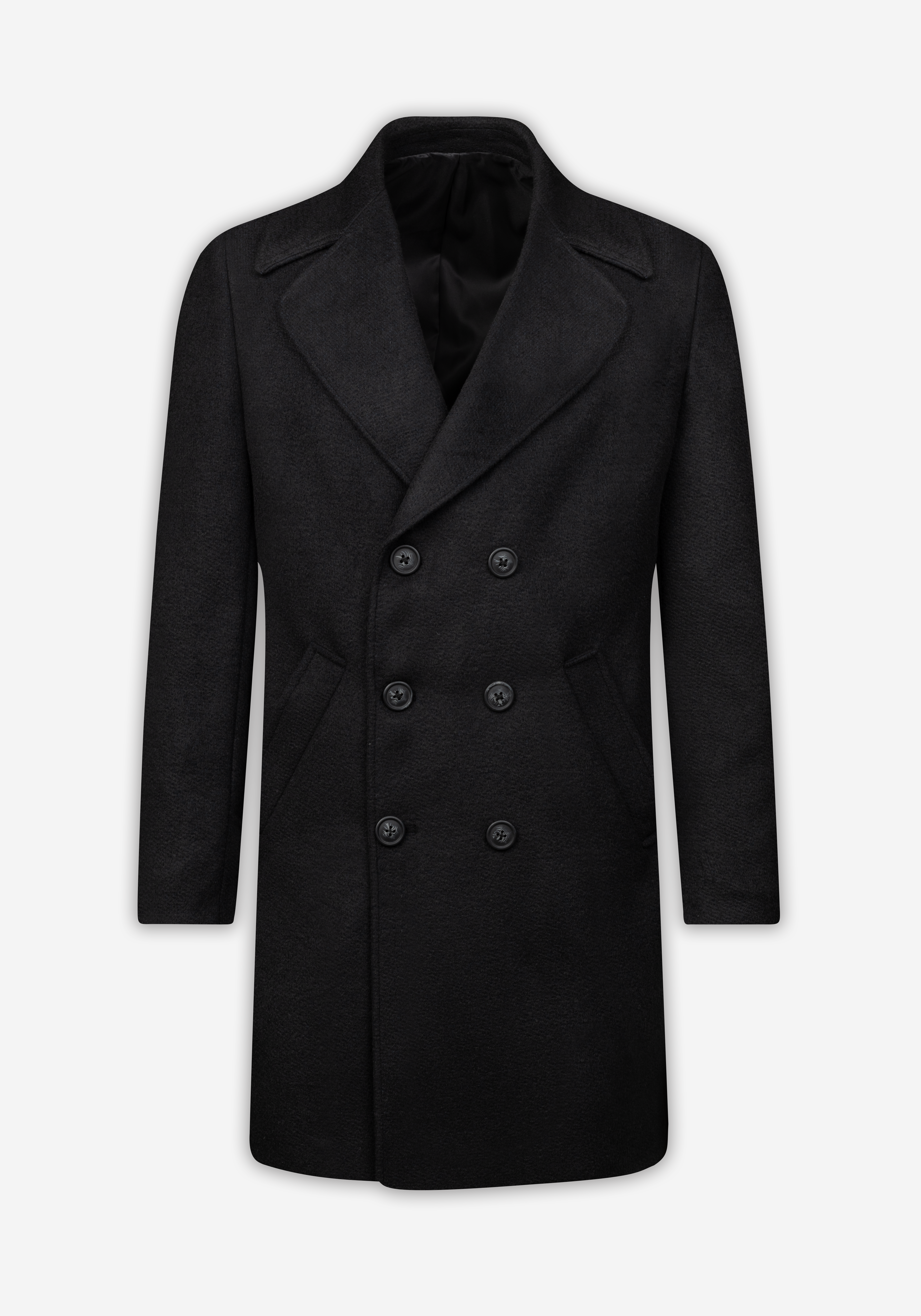 Shadow Black Double-Breasted Poly Coat