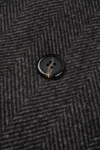 Charcoal Black Double-Breasted Herringbone Coat