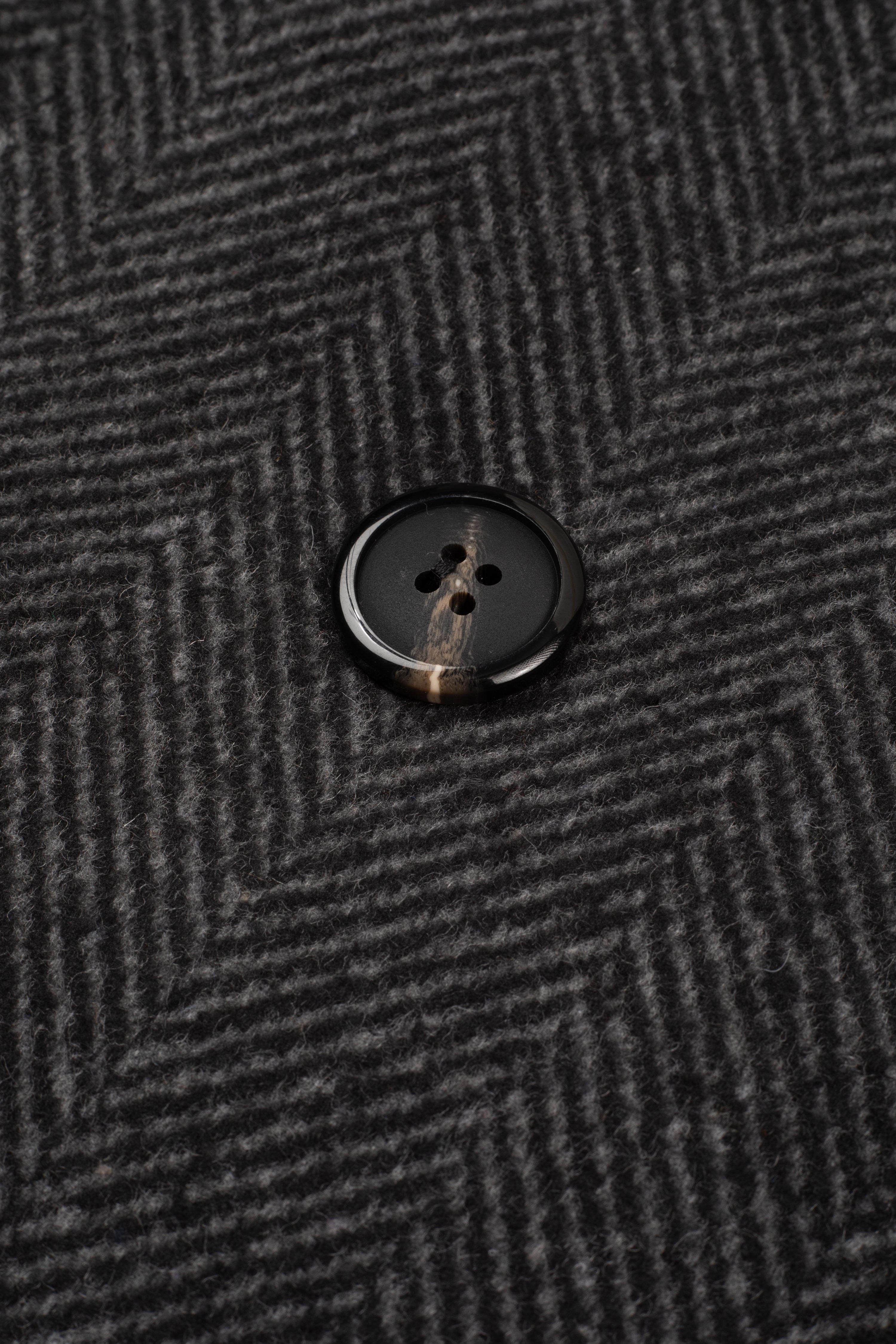 Charcoal Black Double-Breasted Herringbone Coat