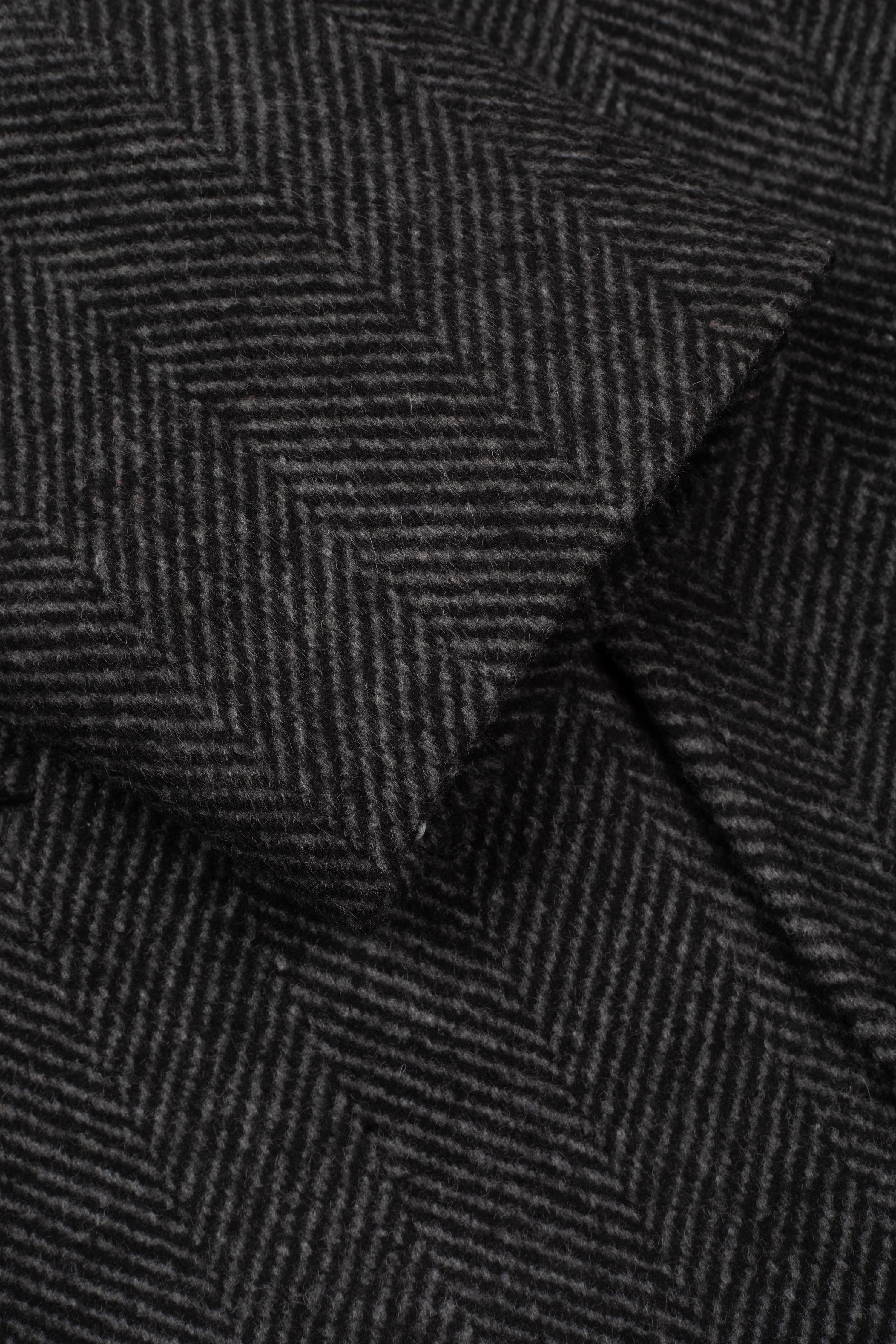 Charcoal Black Double-Breasted Herringbone Coat