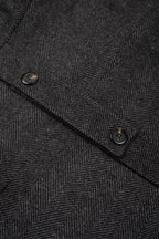 Charcoal Black Double-Breasted Herringbone Coat