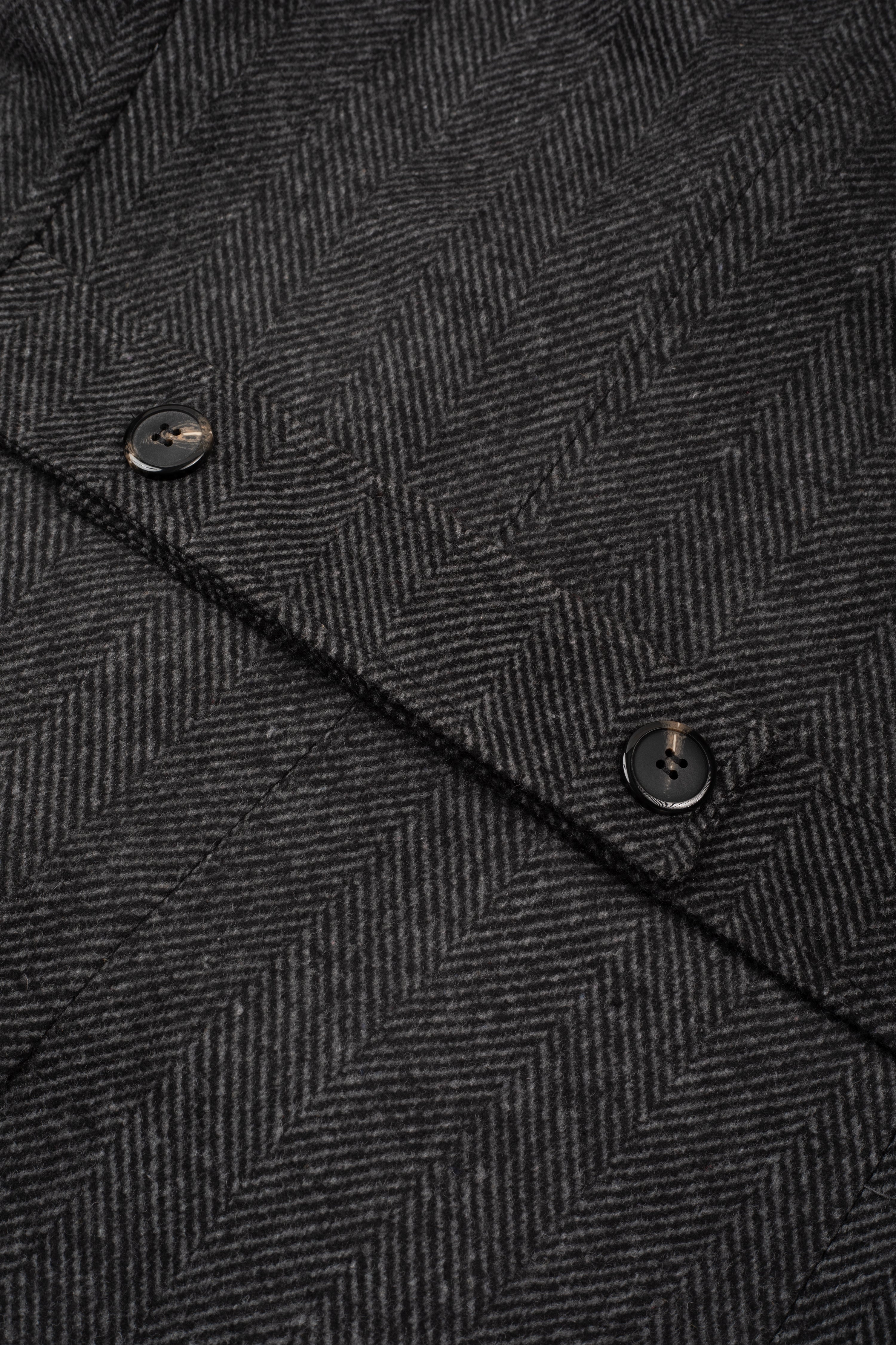 Charcoal Black Double-Breasted Herringbone Coat