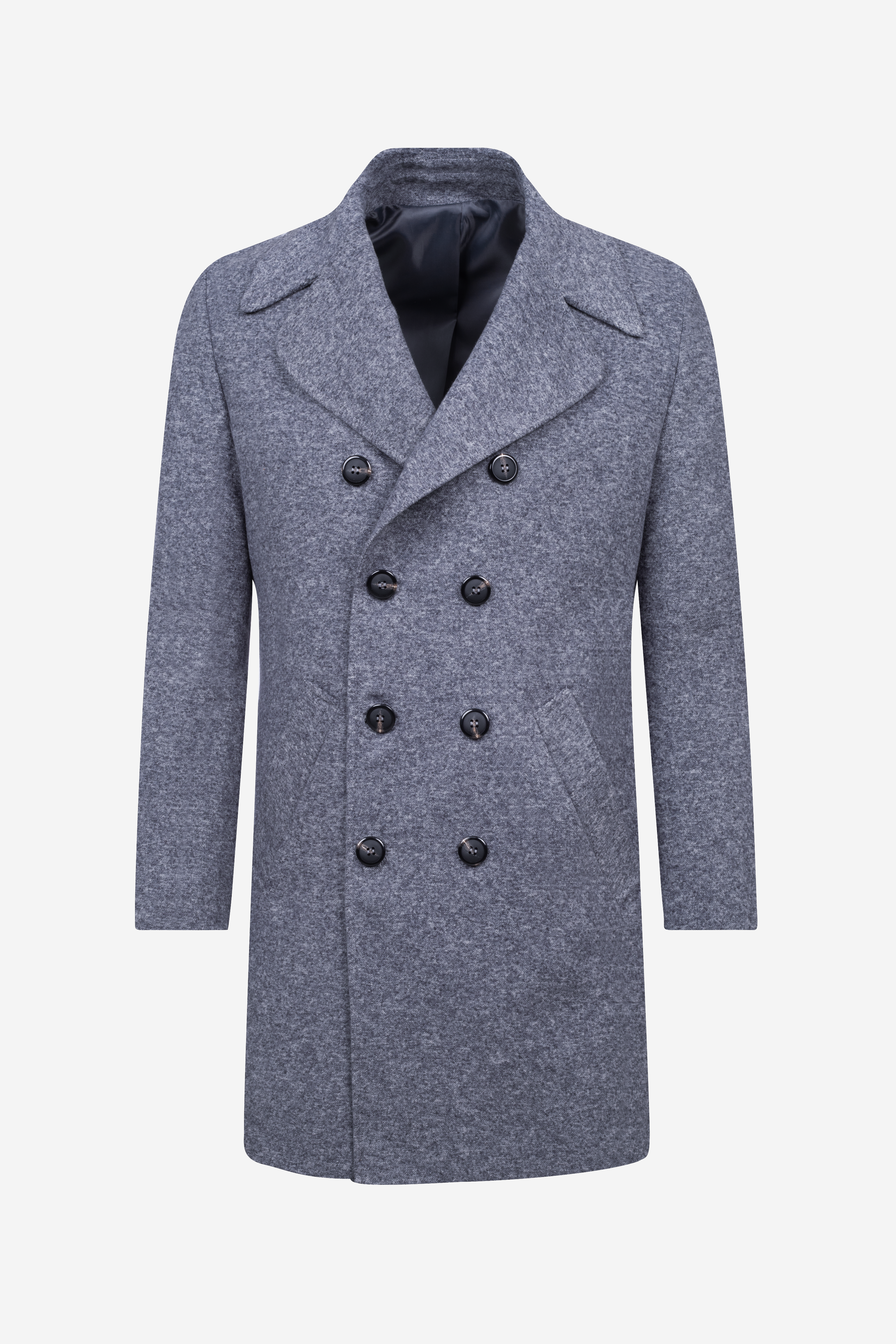 Frosted Grey Double-Breasted Poly Coat