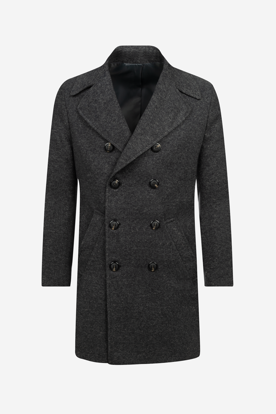 Jet Black Double-Breasted Poly Coat