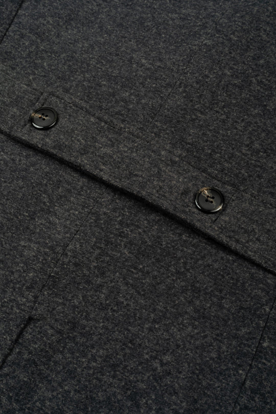 Jet Black Double-Breasted Poly Coat