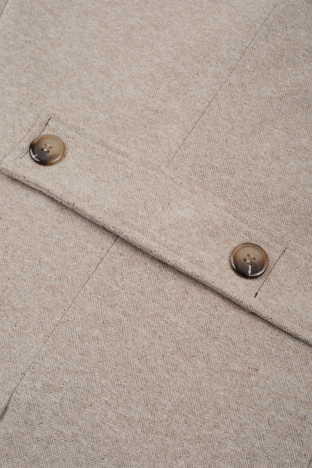 Ivory Beige Double-Breasted Herringbone Coat