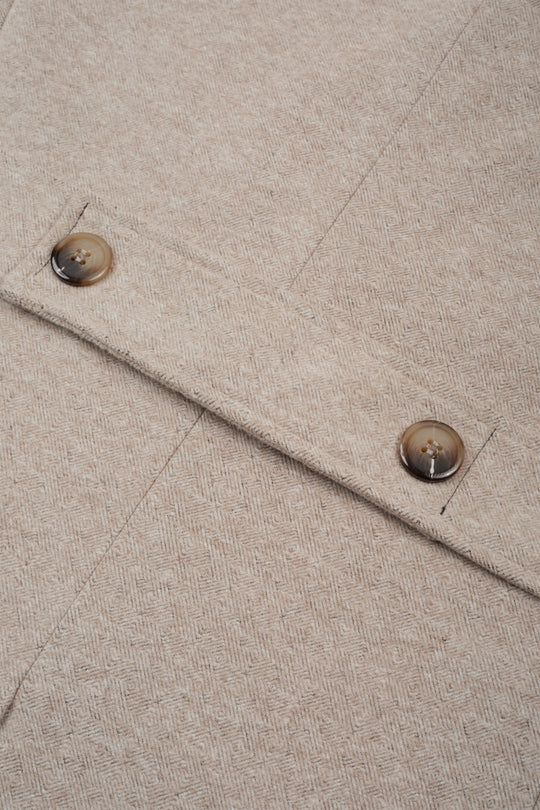 Ivory Beige Double-Breasted Herringbone Coat