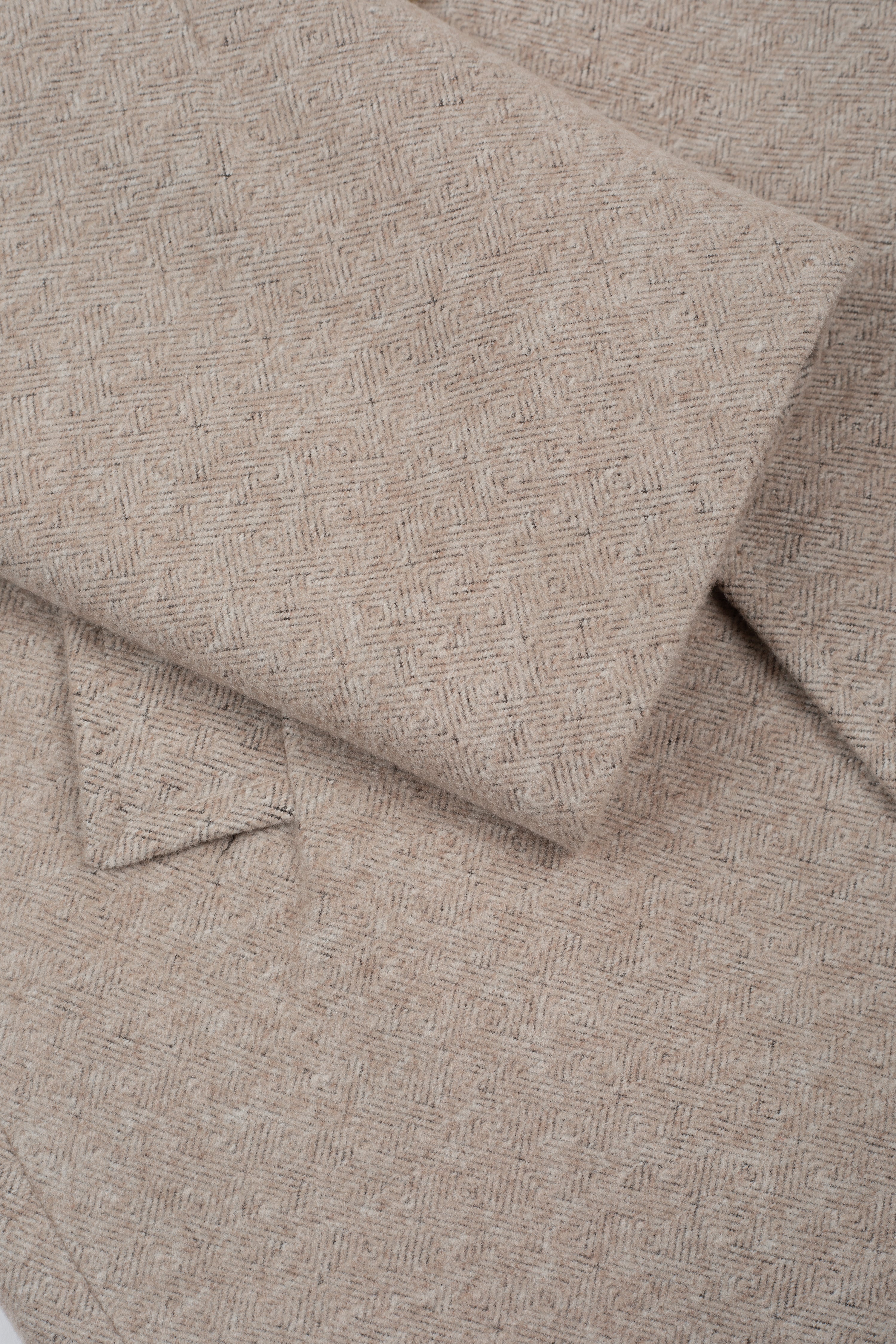 Ivory Beige Double-Breasted Herringbone Coat