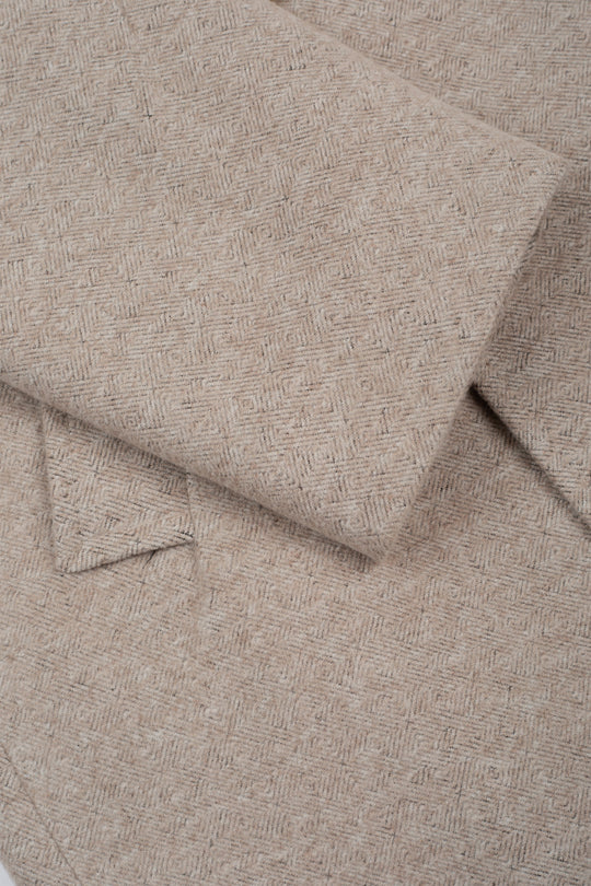 Ivory Beige Double-Breasted Herringbone Coat