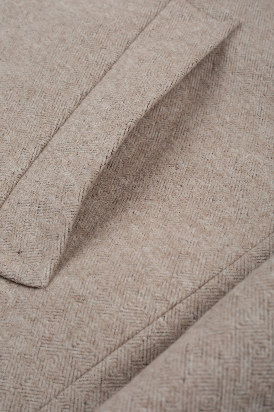 Ivory Beige Double-Breasted Herringbone Coat