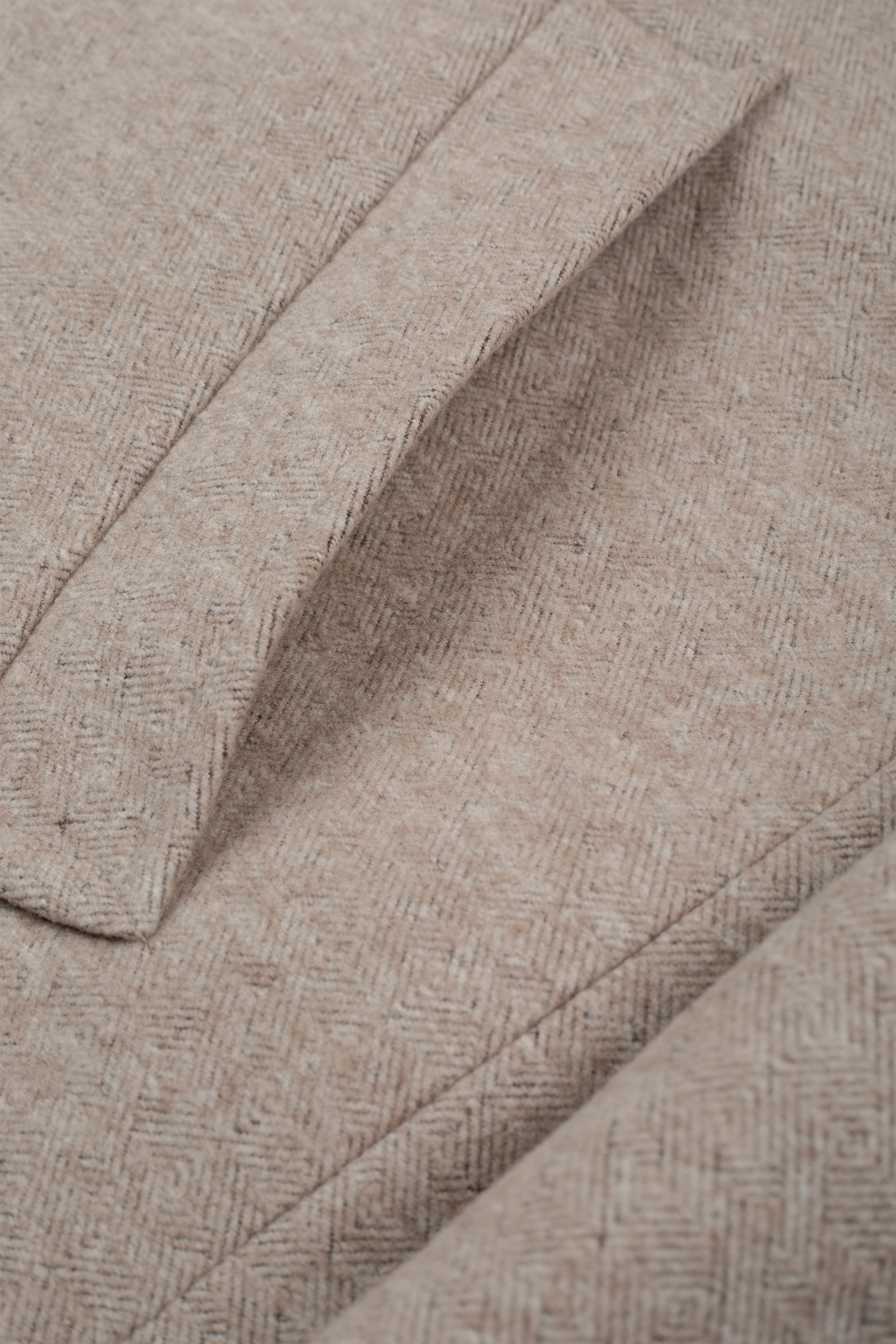 Ivory Beige Double-Breasted Herringbone Coat