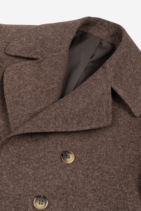 Mocha Brown Double-Breasted Poly Coat